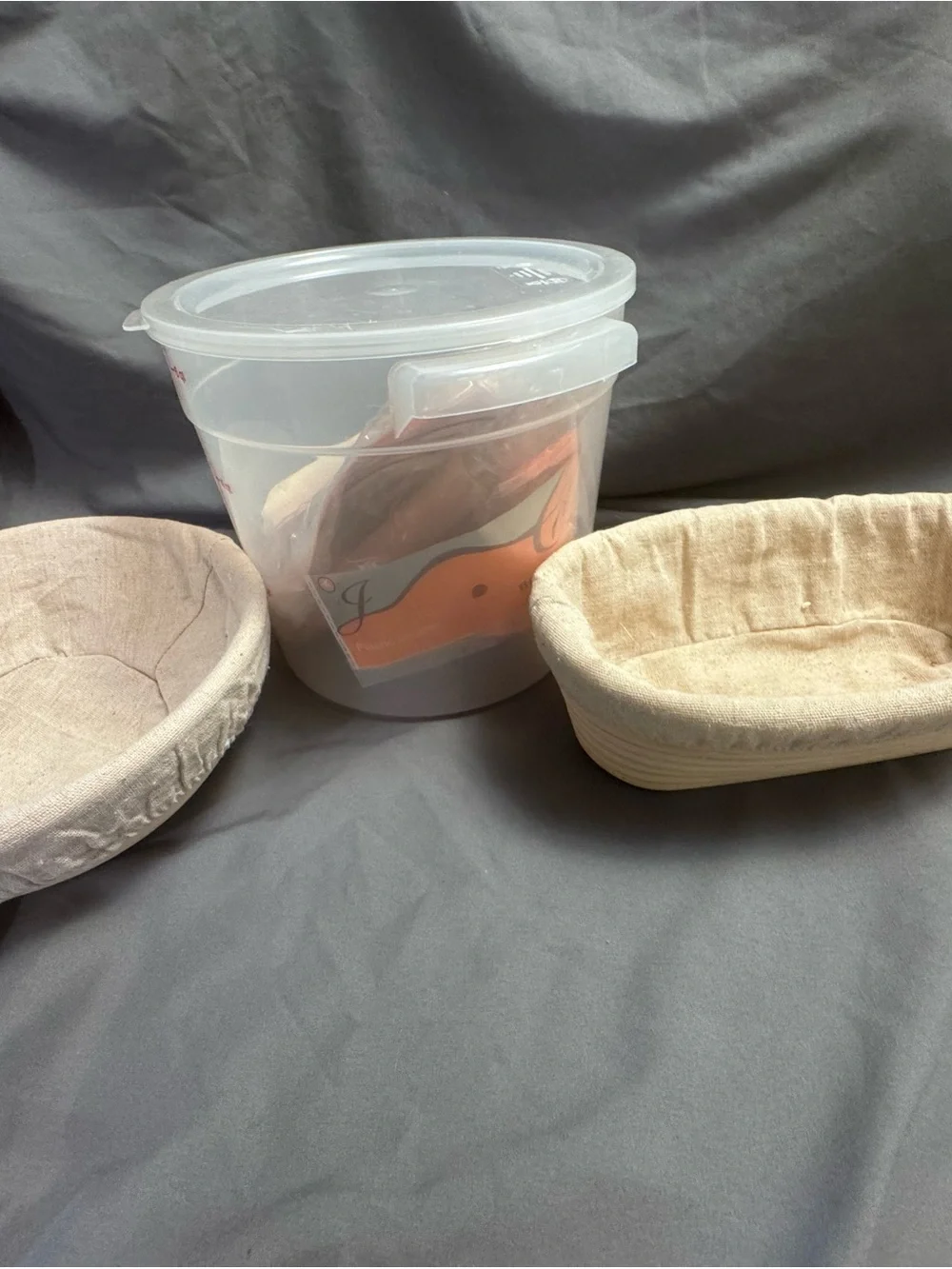 Unbranded Natural Linen Bread Proofing Basket Set with Plastic Storage Tub
